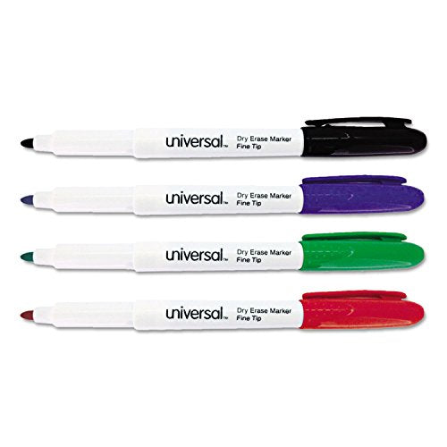Universal Pen Style Dry Erase Marker, Fine Bullet Tip, Assorted Colors, 4/Set