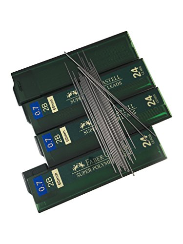 Faber-Castell 0.7mm 2B Super Polymer Premium Strong Dark Smooth Leads Mechanical Pencil Lead Refills For All 0.7 mm Mechanical Pencils (4 Tubes, 24 Leads Per Tube - Total 96 leads)