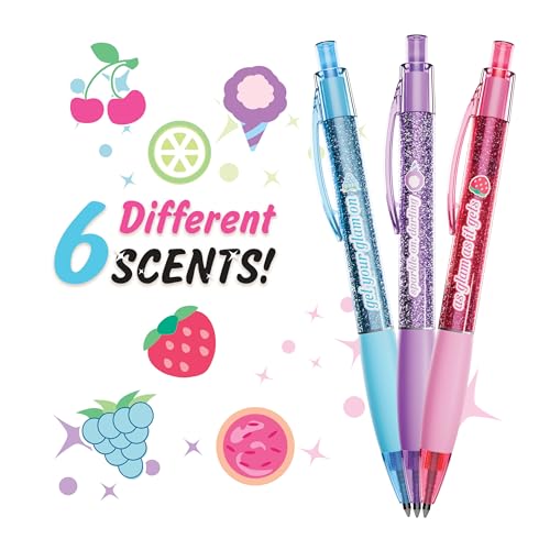 Glitter Glam Smens - Patented Gourmet Scented Black Glitter Gel Ink Pens, Medium Point, 6 Count - Fun, Cute, Cool, Smelly Pens for Kids - color: Glitter Glam