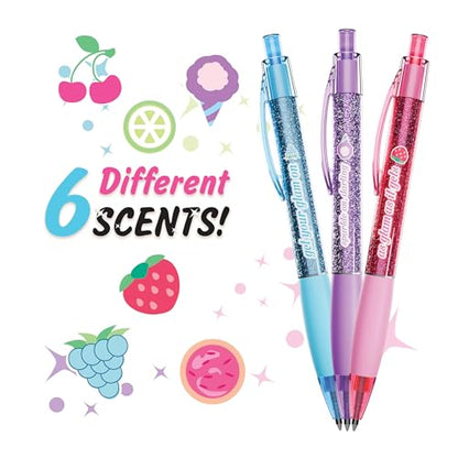 Glitter Glam Smens - Patented Gourmet Scented Black Glitter Gel Ink Pens, Medium Point, 6 Count - Fun, Cute, Cool, Smelly Pens for Kids - color: Glitter Glam