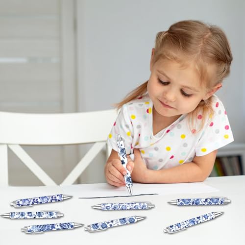 Blue and White Porcelain Pens Set – Elegant Ceramic-Inspired Writing Pens with Smooth Black Ink – Classic Gift for Students, Teachers, Office Use, Party Favors, Holidays, and Everyday Writing, 8 Pack - style: Blue and White Porcelain