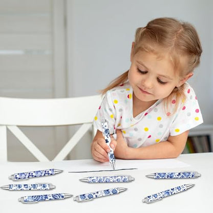 Blue and White Porcelain Pens Set – Elegant Ceramic-Inspired Writing Pens with Smooth Black Ink – Classic Gift for Students, Teachers, Office Use, Party Favors, Holidays, and Everyday Writing, 8 Pack - style: Blue and White Porcelain