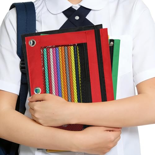 36Pcs Pencil Pouch for 3 Ring Binder - Pen Case 3 Hole Pencil Pouch Zipper Bag Holder Bulk Accessories Clear Window Aesthetic Organizer Pockets