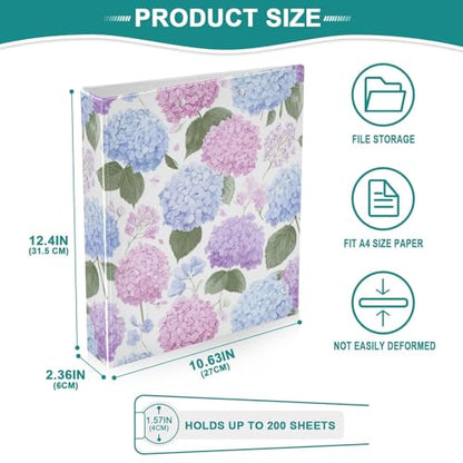 3 Ring Binder 1.5 Inch Binders Hydrangea Flowers Binder Organizer Fashion View Binders with 2 Pockets for Home School Office Supplies 2 Pack - size: one sizex2