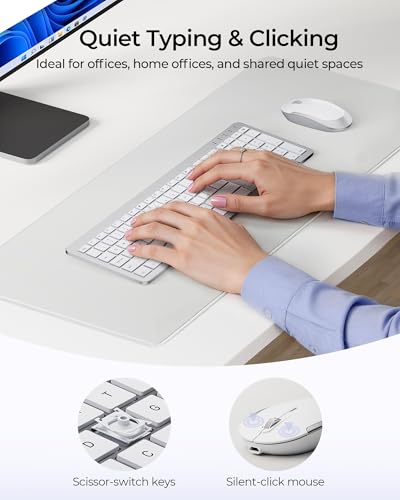 seenda Wireless Keyboard and Mouse Combo, Rechargeable Quiet Keyboard Mouse, Sleek and Ultra Thin Design, Full-Size with Number Pad for Windows, Laptop, PC, Notebook, Desktop- Silver and White - color: White and Silver