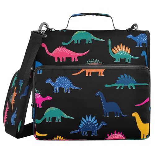 3 Ring Zipper Binder With Shoulder Strap Documents Storage Organizer Animal Dog - color: Dinosaurs Pattern