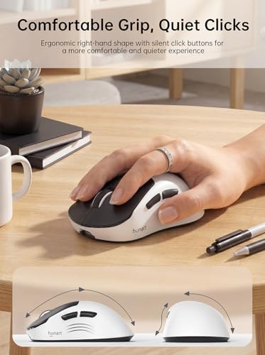 hunart H6 49g Wireless Mouse, Bluetooth & 2.4GHz Rechargeable Mouse, Lightweight Silent Ergonomic Mouse with USB-C Charging, Portable Right-Hand Office Mouse for Laptop, PC, Mac (Black and White) - color: Black and White