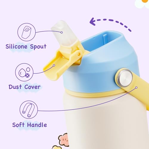 Kerilyn 12oz Water Bottle 2 Pack, Stainless Steel Insulated Water Bottle Bulk with Straws Leak-Proof,BPA Free, 2 Piece Set Cloud & Skyblush - color: A. Cloud & Skyblush