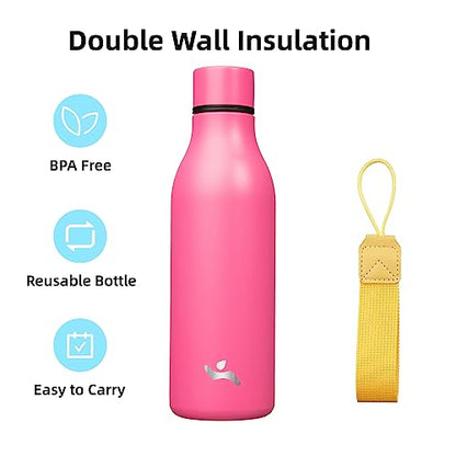 Konokyo Insulated Water Bottle with Strap,18 oz Double Wall Stainless Steel Vacuum Bottles Metal Water Flask,Pink - color: Pink, size: 18 Ounces