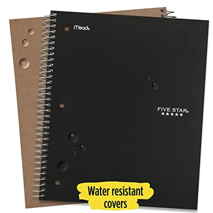 Five Star Spiral Notebooks + Study App, 2 Pack, 1 Subject, College Ruled Paper, 11" x 8-1/2", 100 Sheets, Black, White (38454) - color: Black, White, size: 11" x 8-1/2", 100 Sheets, 2 Pack