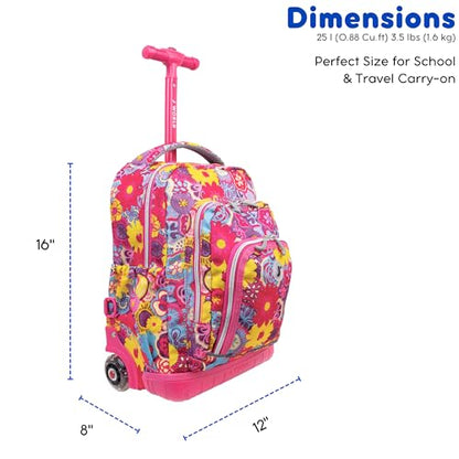 J World Lollipop Kids Rolling Backpack & Lunch Bag Set for Elementary School. Carry-On Suitcase with Wheels, Poppy Pansy - color: Poppy Pansy