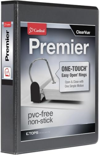 Cardinal 3 Ring Binder, 1.5 Inch Premier Easy Open Binder, ONE-Touch Locking Slant-D Rings, 400-Sheet Capacity, ClearVue Cover, PVC-Free, Black (10311) (Pack of 12) - size: 1.5-Inch (Pack of 12)