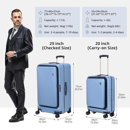 Kaleenie 29 Inch Aluminum Checked Luggage with Side Opening Zipper, Lightweight Hardshell ABS+PC Suitcase with TSA Lock, 360° Universal Wheels, Blue - color: Dark Blue, size: 29 Inch