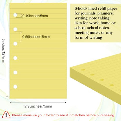 Ireer 6 Hole Mini Lined Paper Refill 200 Sheets Blank Planner Refills Loose Leaf Papers 3 x 5 Inches for Binders Planner Inserts Mini Ruled Filler Books Memo Papers Notebooks (Light Yellow) - color: Light Yellow