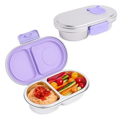 Good Bare Stainless Steel Snack Container for Kids | 2-Compartment Metal Bento Box | Removable Silicone Seal, BPA-Free | Leak-Resistant, Dishwasher Safe | Updated Easy-Open Latch - color: Lavender Mist
