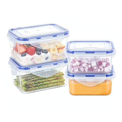 KIGI Small Food Storage Containers with Airtight Lids, Leakproof for Snack, Fruit, Lunch, Meal Prep, Portion Control, BPA-Free Plastic, 4-Sided Locking Lids (2.1 Cup *2 + 0.75 Cup *2 8-Piece Set) - size: Assorted (8-Piece)