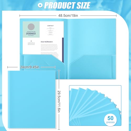 Gueevin 50 Pcs Plastic Folders with Two Pockets, Back to School Two Pocket Folder Fit Letter Size, Heavy Duty School Business Card Holder for Home Office Teachers(Light Blue) - color: Light Blue