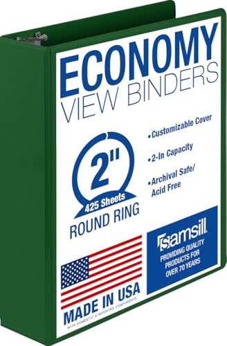 Samsill 2 Inch 3 Ring Binder, Economy Round Ring, Clear View Cover, 425 Sheet Capacity - for School, Home, Office - Forest Green - color: Green, size: 1-Pack, style: 2-Inch