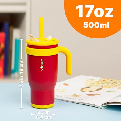 VINUR Insulated Tumbler with Handle 17 oz Stainless Steel Double Wall Vacuum Tumbler Travel Water Cup with Lid and Straw(Canyon Red) - color: Canyon Red, size: 17 Ounces