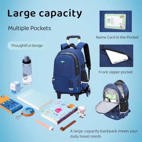 Mfikaryi Solid Color Elemetary Rolling Backpack,Camo Prints Kids Wheeled School BookBag,Backpack with wheels for boys - color: Blue