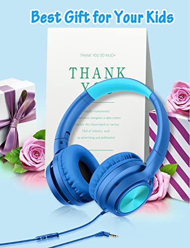 Voopwink Kids Headphones with Microphone, Wired Over Ear Headsets with Limited Volume 85dB/ 94dB for Boys Girls Teens Children Online School/Travel/iPad/Tablet/Cellphone - color: Light-Blue, size: Plug 3.5mm