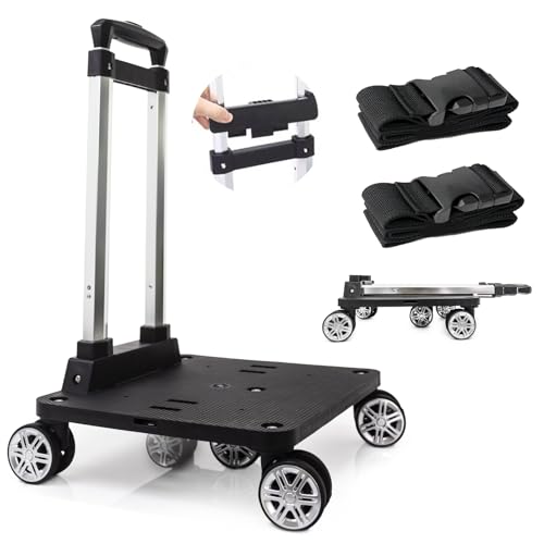 Foldable Black Aluminum Backpack Cart with 5 Swivel Wheels, Large Base, Ideal for Large Backpacks, Pet Carriers, Laptop Bags - size: 5 Wheels with Larger Base