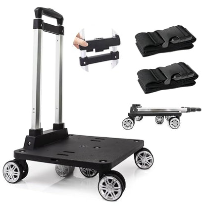 Foldable Black Aluminum Backpack Cart with 5 Swivel Wheels, Large Base, Ideal for Large Backpacks, Pet Carriers, Laptop Bags - size: 5 Wheels with Larger Base