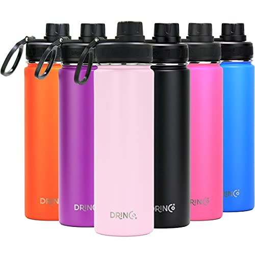 DRINCO Stainless Steel Water Bottle Spout Lid Vacuum Insulated Double Wall Water Bottle Wide Mouth (40oz 32oz 22oz 18oz 14oz) Leak Proof Keeps Cold or Hot (22 oz, 22oz Flamingo Pink) - color: 22oz Flamingo Pink, size: 22 Ounces