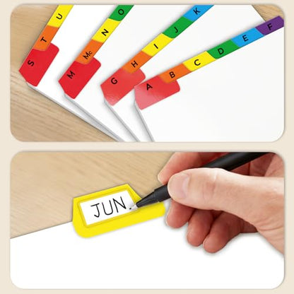 Chell 4"x6" Index Card Dividers, A-Z Tabbed, with Blank Stickers, 1 Set | Bright Colors, Heavyweight, Made of 110 lb. Cover Weight Paper, Alphabetical, Blank Stickers - size: 4"x6"