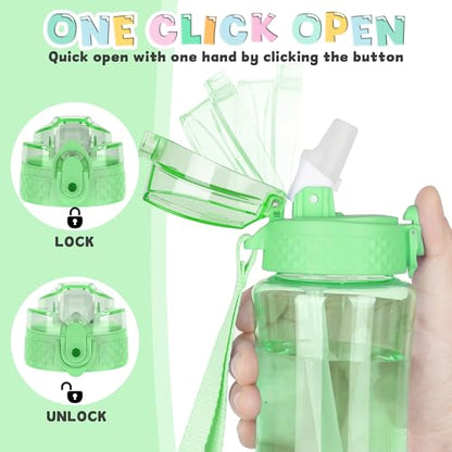 OLDLEY 12oz Kids Water Bottle, Tritan BPA-Free, Leakproof Flip Straw Lid, Motivational Time Marker, Carry Strap, Reusable Clear Water Bottle for Boys & Girls,Pear - color: Pear, style: 12 Ounces