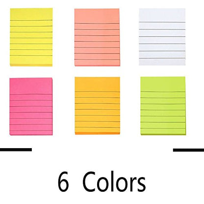 Creatiburg Big Sticky Notes Lined 6x8 inches 12 Pads 50 Sheets per Pad Large Self Stick Note Pads with Lines in 6 Bright Colors Easy Post Individually Wrapped School and Office Supplies Gift Set