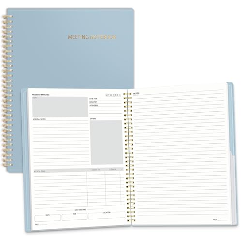 SUNEE Half Meeting Half Note - 8.5"x11" Professional Notebooks for Work - 160 Pages, A4 Size Project Planner, Spiral Meeting Agenda/Minutes Organizer for Women, Note Taking, Office&Business, Blue - color: Grey Blue, size: A4 8.5"x11"