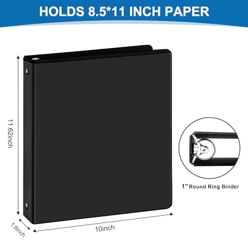 SUQJOY 1-inch 3-Ring Binder, 1" Round Ring Binder with 2 Inside Pockets, 8 Pack Black Binders, Clear View Cover, Holds 8.5'' x 11''Paper for Office/Home/Back to School - color: Black, size: 1 inch, style: 8pack