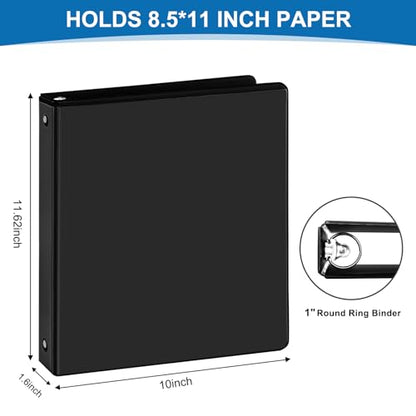SUQJOY 1-inch 3-Ring Binder, 1" Round Ring Binder with 2 Inside Pockets, 8 Pack Black Binders, Clear View Cover, Holds 8.5'' x 11''Paper for Office/Home/Back to School - color: Black, size: 1 inch, style: 8pack
