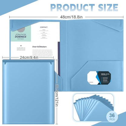 Henoyso 36 Pack Dusty Blue Plastic Folders with Clear Front Pockets Heavy Duty File Folders with 2 Pockets and Card Slot for Student Communication School Office Presentation Report - color: Dusty Blue