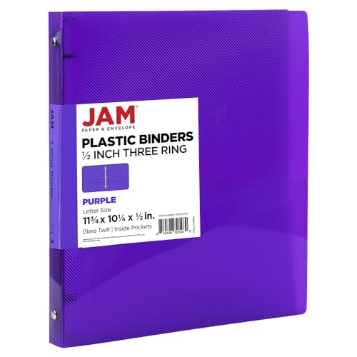 JAM PAPER Plastic 0.5 inch Binder - Purple 3 Ring Binder - Sold Individually - color: Purple, size: 0.5 inch
