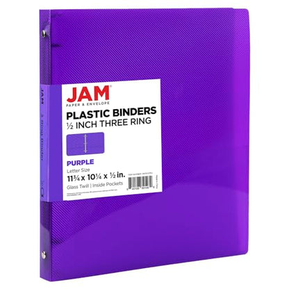 JAM PAPER Plastic 0.5 inch Binder - Purple 3 Ring Binder - Sold Individually - color: Purple, size: 0.5 inch