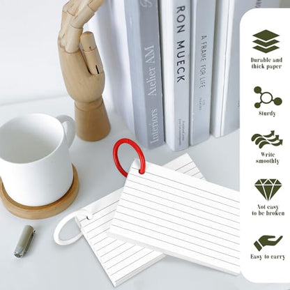 600 PCS White Index Cards Ruled, 3 x 5 Inches Flash Cards with Ring, Note Cards Study Cards for School Learning and To to Lists