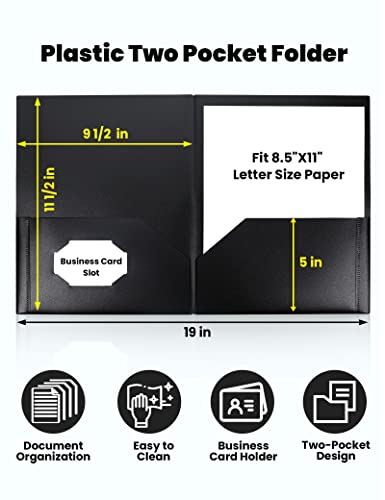SUNEE 2 Pocket Folders (12 Pack, Black) Heavy-Duty Plastic Folders with Pockets, Fit 8.5x11 Letter Size Paper, 2-Pocket File Folders for Kids, Home, School, Office - color: Black, style: 12-Pack