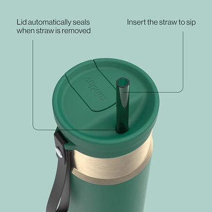 Contigo SnapSeal 709.8ml(24온스) 스테인리스 스틸 진공 단열 물병, 누출 방지 자동 닫힘 뚜껑, 휴대용 스트랩 및 재사용 가능한 빨대, BPA 프리 및 납 프리, 식기세척기 사용 가능 - color: 다크 에메랄드 샴페인, size: 24온스