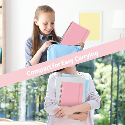 A5 Lined Spiral Journal Notebook, 146 Pages Hardcover Notebook with 100 GSM Thick Paper, Inner Pocket & Elastic Closure, 5.7" x 7.9", Notebooks for Work, School, College, Office, Journaling & Note Taking - color: PINK