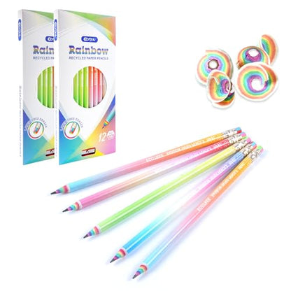 ECOTREE Pre-Sharpened Rainbow Pencils #2, Back to School Supplies, 24 Count | Cute Number 2 Pencils for Kids Students, Latex-Free Eraser, Eco Recycled Paper, Smooth Writing, Drawing, Fun Classroom Gifts - style: 24 COUNT Rainbow Pencils