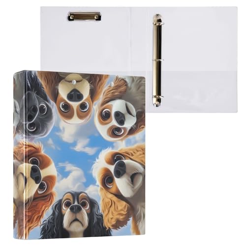 ALAZA 3 Ring Binder Funny Dog Faces Clipboard Round Ring Binder Holds 1.5 Inch Three Rings Binders for Office Supplies, 1Pack - color: Multicolored 35