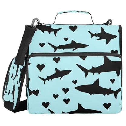 3 Ring Zipper Binder With Shoulder Strap Documents Storage Organizer Animal Dog - color: White Shark Pattern