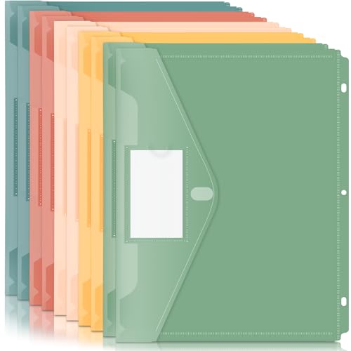 Forvencer Binder Pocket, 10 Pack Super Heavyweight Plastic Folders with Tight Closure, Binder Folders Side Loading, 3 Ring Binder Pocket, Binder Dividers with Pockets, Letter Size, Retro Series - color: Vintage, size: 10 Pack