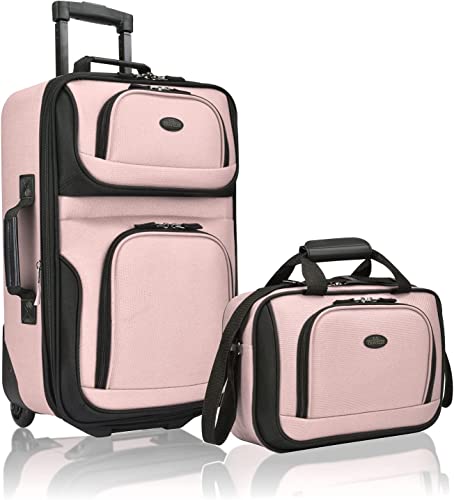 U.S. Traveler Rio Lightweight Softside Rolling Carry-on Suitcase, 2-Wheel Set, Pink - color: Pink, size: 21"/14"