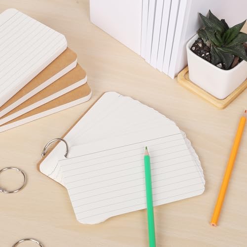 zmybcpack 6 Pack 360 Pcs 4x6 Inch Lined Flash Cards with Binder Rings | Ruled Index Cards for Studying, School, Memory, Note Cue - size: 4"x6"(6pack Lined,Cream)