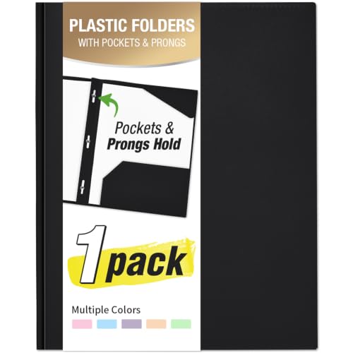 Sooez 2-Pocket Folder with Prongs, 1 Pack Heavy Duty 3 Prong File Folders for Documents, Colored Plastic Folder with Pockets Back to School Supplies for Kids - color: Black