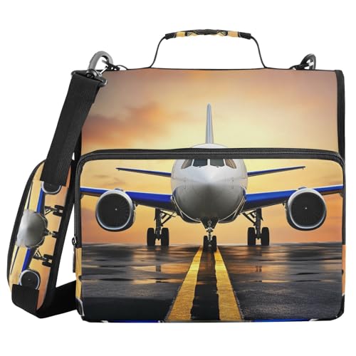 Gredecor 3 D-Ring Zipper Binder 1.5 in Waterproof Airplane Airport Binder with Zipper Shoulder Strap, Multi-Pockets Organizer Bag for School & Office Supplies, Storage 500 Sheets Capacity - color: Airplane Airport