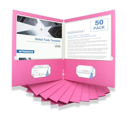 BIBRADAA® 50 Packs Pink Folders with Pockets,File Folder with Pockets Fit Letter Size Paper,File Folders Letter Size,Durable Paper Folders for School, Office, Business. (50, Pink) - color: Pink